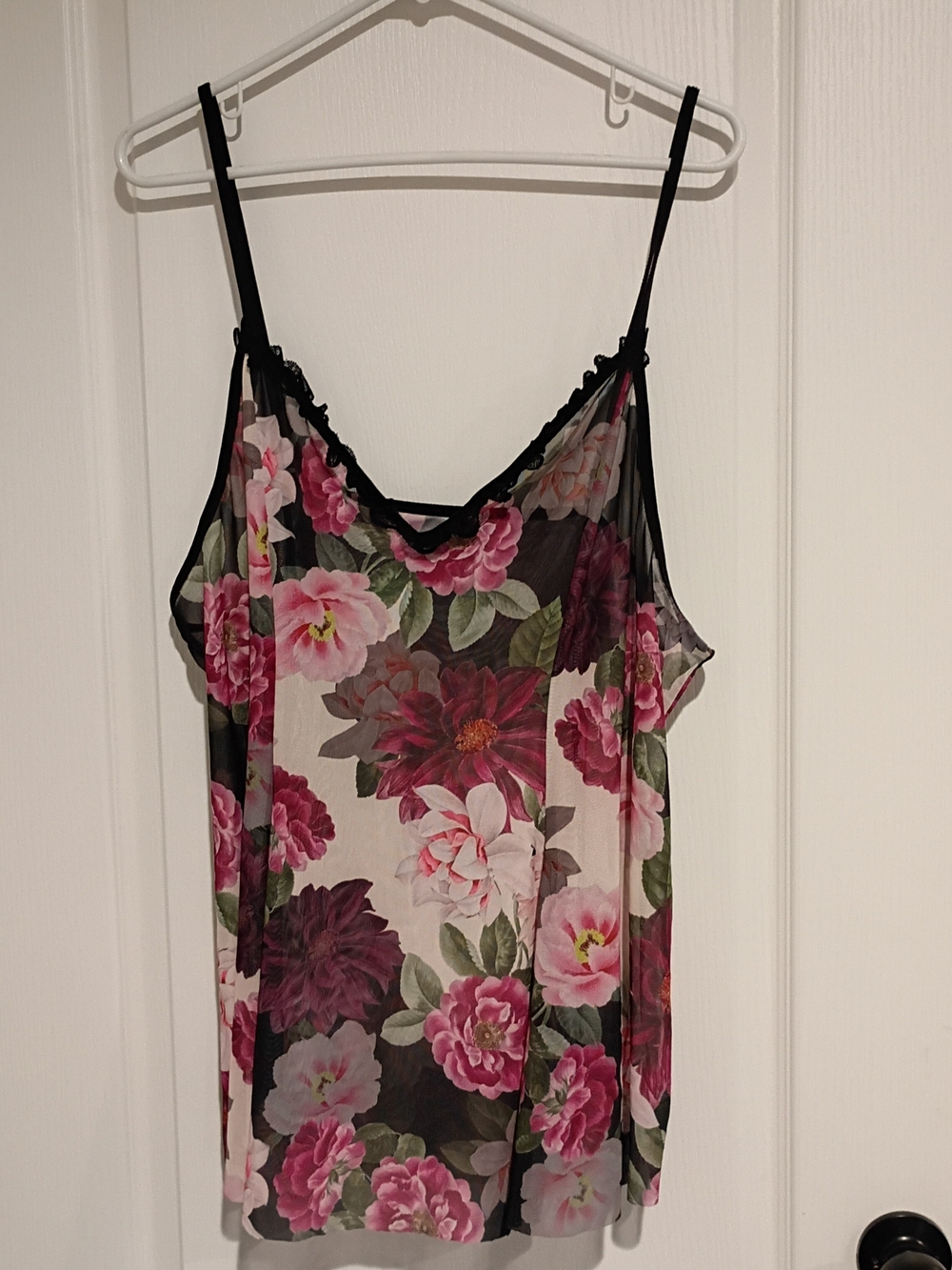 No Brand - Floral Sheer Cami Tank Top - Pink Floral - Size XL
